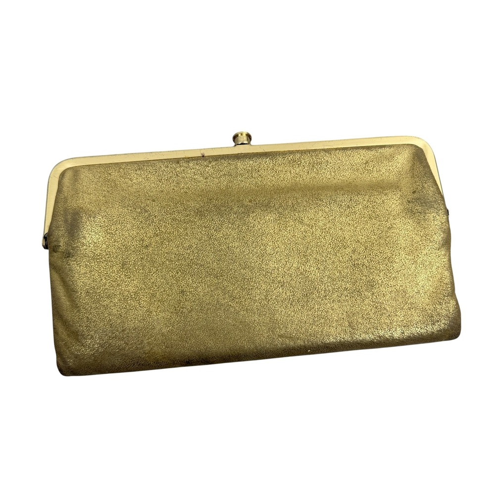 Hobo Wallet Womens OS Gold Lauren Clutch Metallic Leather Kiss Lock - Picture 5 of 13